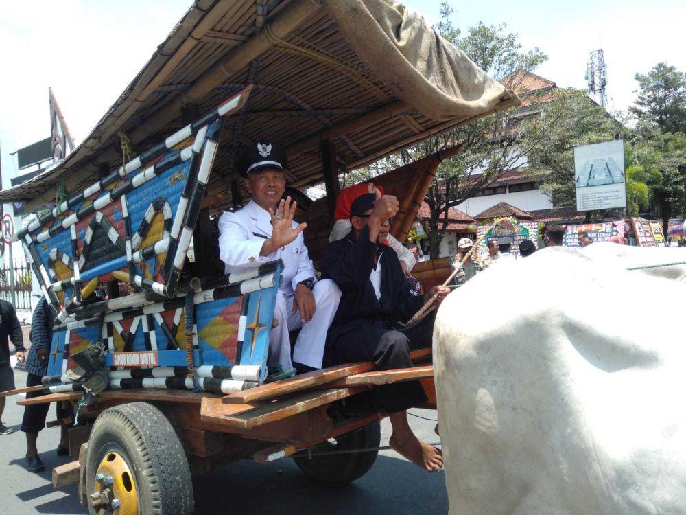 Usai Dilantik, Lurah Gilangharjo Pulang Dijemput dengan Gerobak Sapi