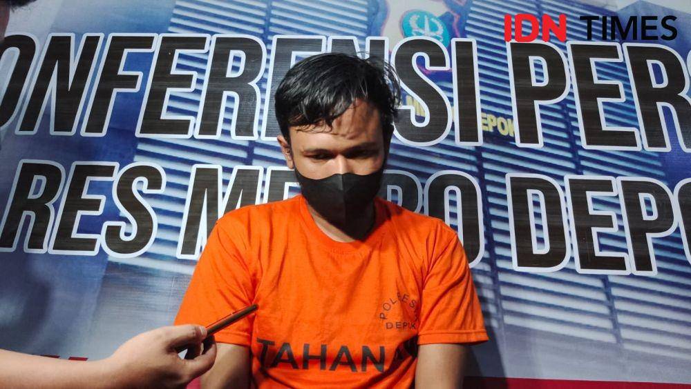 Tersangka pemukulan terhadap istri di jalan umum telah diamankan di Polres Metro Depok. (IDNTimes/Dicky)