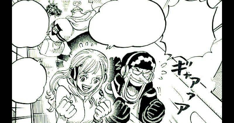 Nami dan Usopp tampak girang melihat eskalator. (mangaplus.shueisha.co.jp/One Piece)