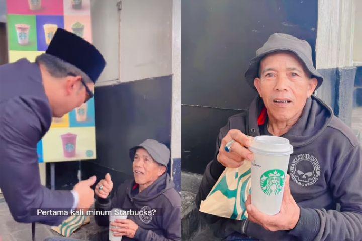 Momen Ridwan Kamil Traktir Pemulung Jajal Kopi Starbucks, Bikin Haru!