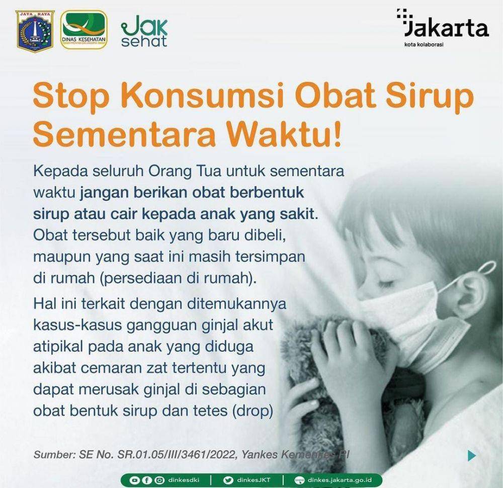 Dinkes  DKI Larang penggunaan sirop cair/Instagram @dinkesdkijakarta