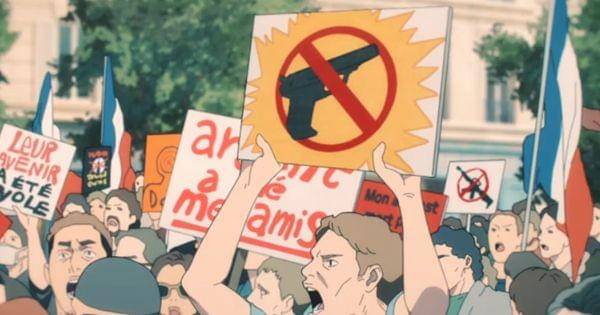 Unjuk rasa atas penggunaan senjata api ( Dok. Mappa / Chainsaw Man )