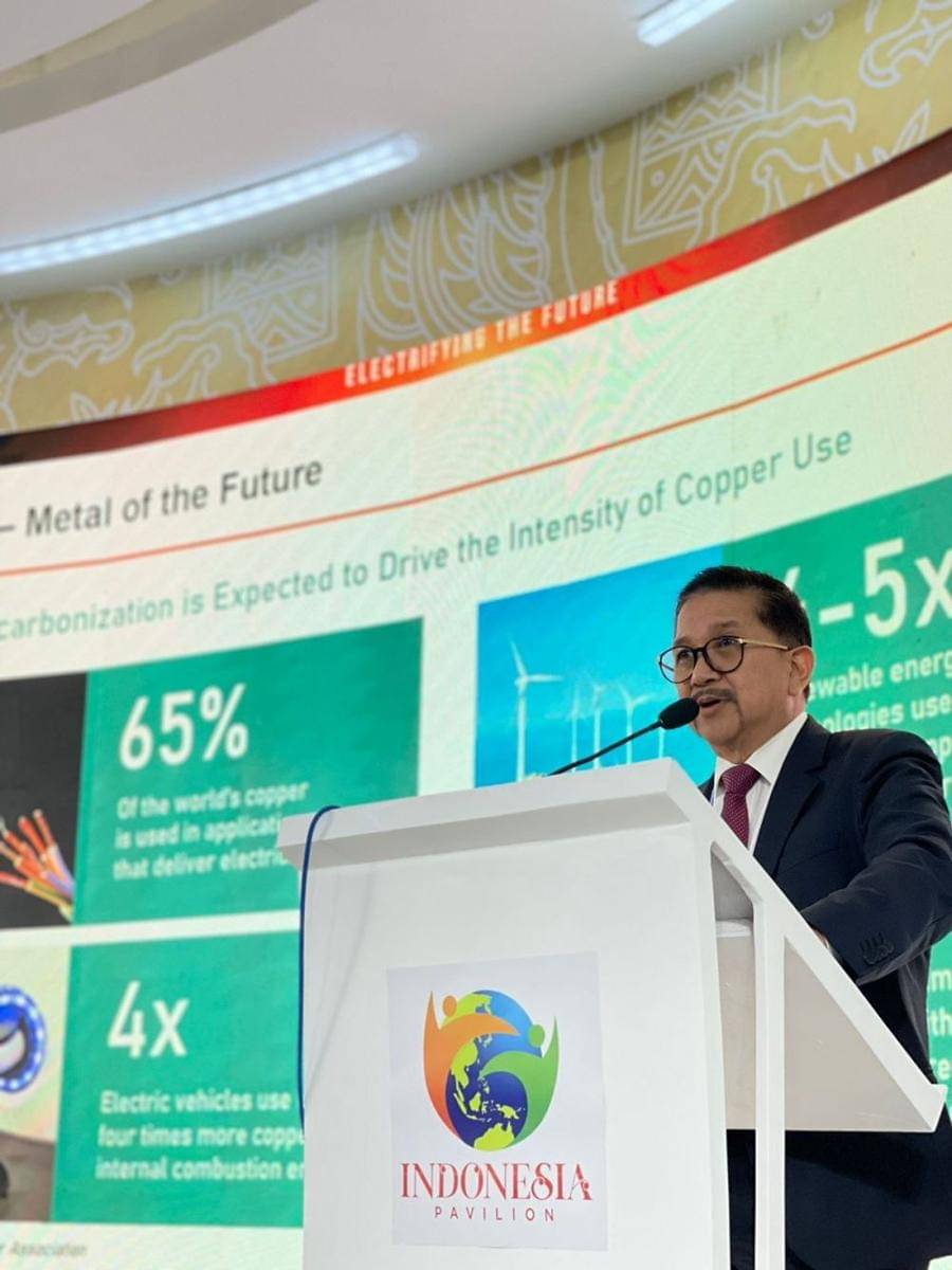 Dalam panel diskusi di Paviliun Indonesia yang mengusung tema “Stronger Climate Action Together”, PTFI  diwakili Presiden Direktur Tony Wenas menegaskan prinsip keberlanjutan yang perusahaan usung.  (Dok. Freeport Indonesia)