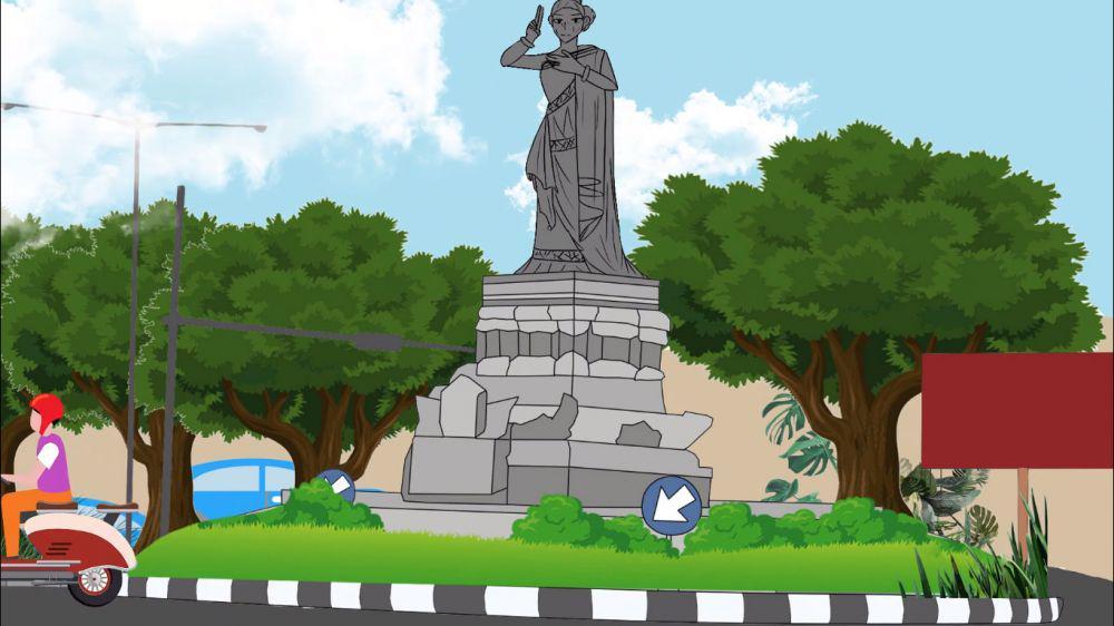 Ilustrasi patung Ida I Dewa Agung Istri Kanya. (YouTube.com/Sasha Citra Utami)