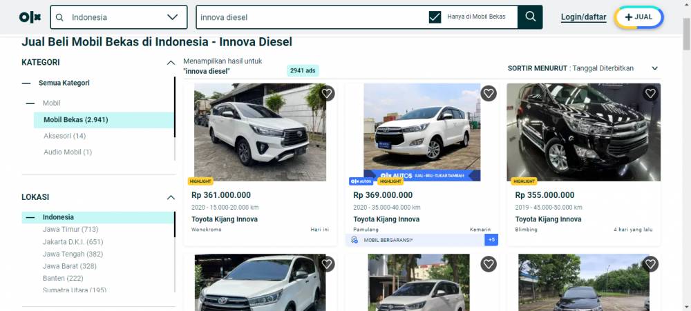 Mobil Bekas Innova Diesel (olx.co.id)