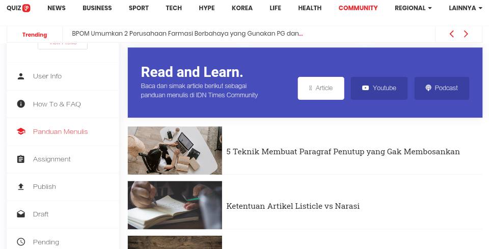 Fitur Panduan Menulis di IDN Times (Screenshot situs IDN Times via web/Rina DA)
