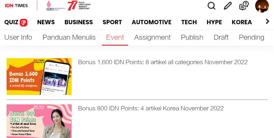Fitur event di IDN Times (Screenshot situs IDN Times via web/Rina DA)