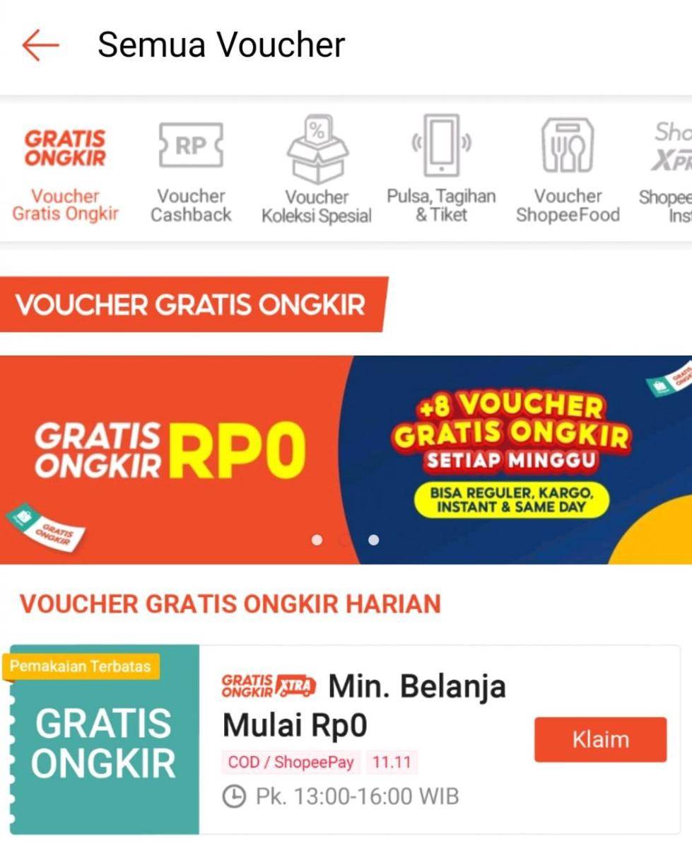 Cara mendapatkan voucher gratis ongkir Shopee (play.google.com)