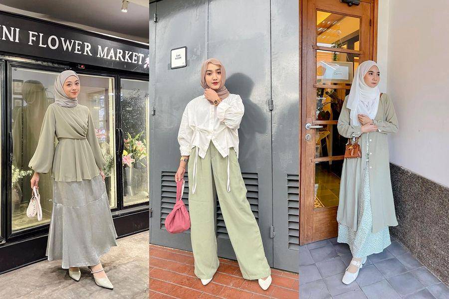 OOTD sage green untuk padu padan hijab ala cewek bumi (instagram.com/meiraniap | instagram.com/thafanyads | instagram.com/richaeu)