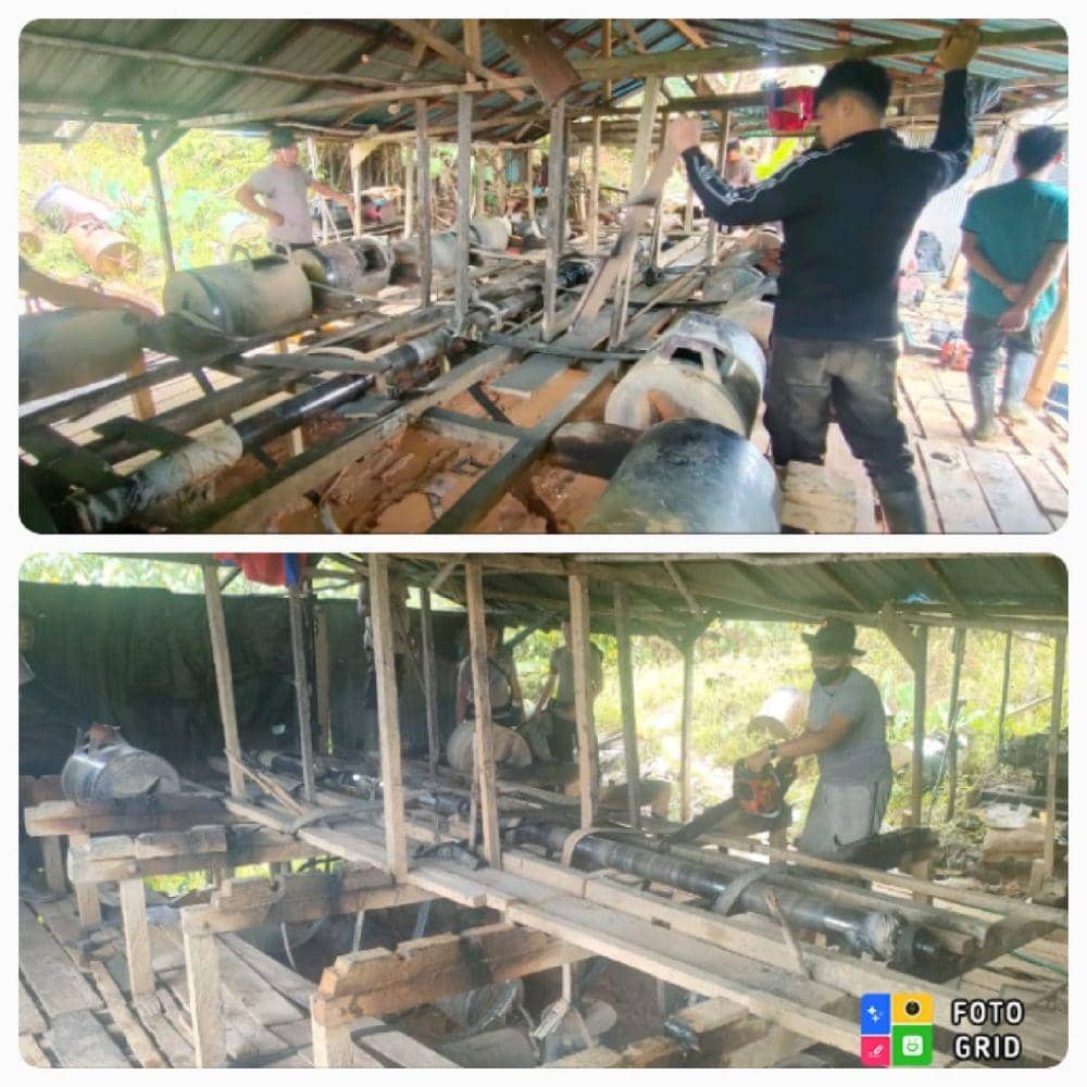Polisi tindak pelaku dan lakukan pembersihan di lokasi tambang emas ilegal di Kotabaru, Kalsel (dok. Istimewa)