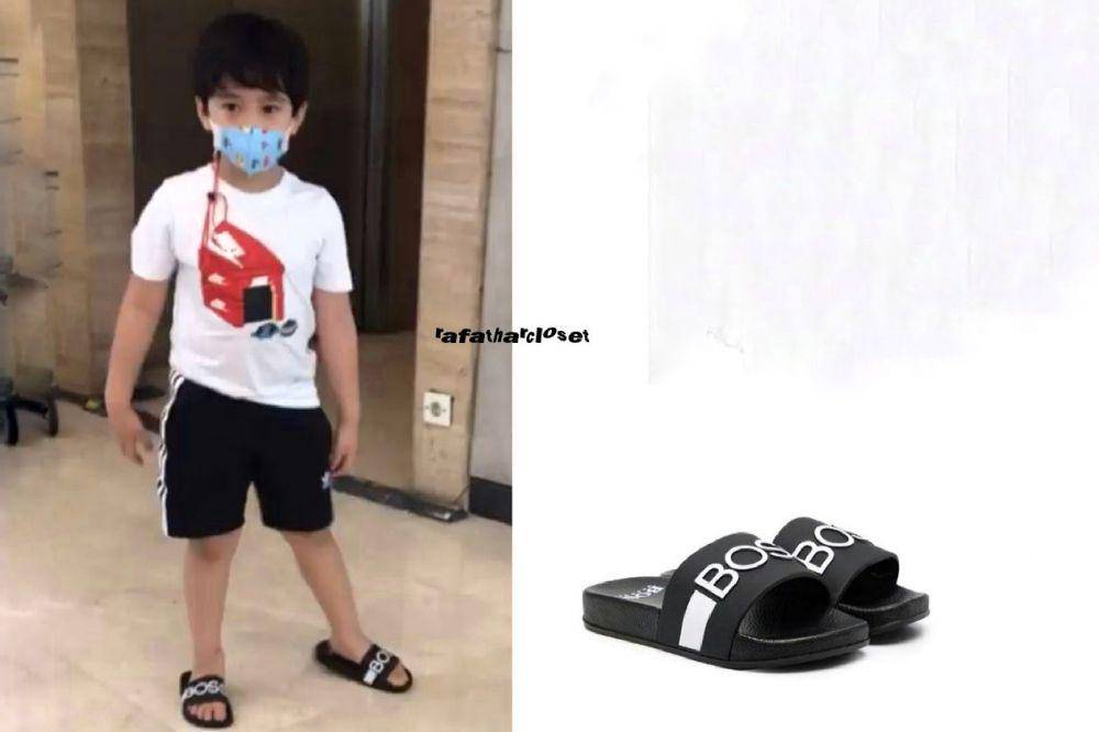 Rafathar memakai sandal dari merk BOSS (instagram.com/rafatharcloset)