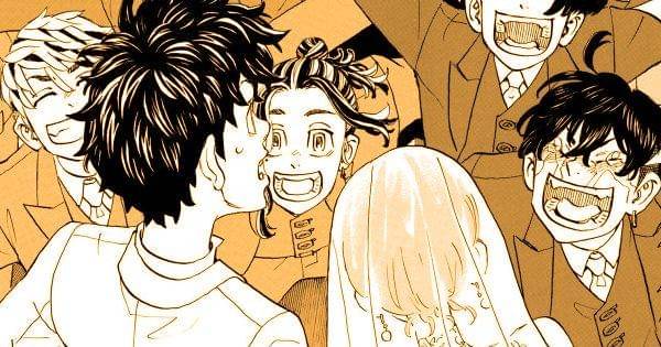 Para pentolan Tokyo Manji bahagia setelah Takemichi resmi menikah ( Dok. Kodansha / Tokyo Revengers )