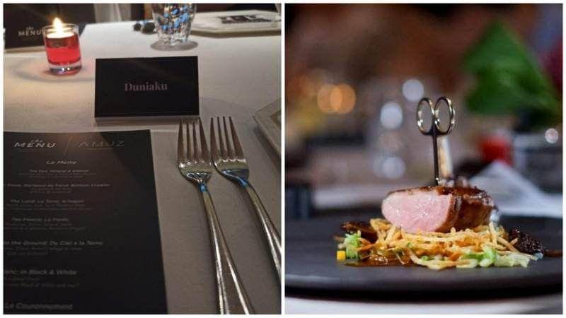 Foto dari redaksi Duniaku.com (kiri) dan foto hidangan di AMUZ (kanan). (Dok. Duniaku.com/Fahrul Razi Uni Nurullah, dok. Magnifique Indonesia)