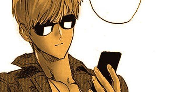 Amai Mask memeriksa data Saitama ( tonarinoyj.jp/One Punch Man )