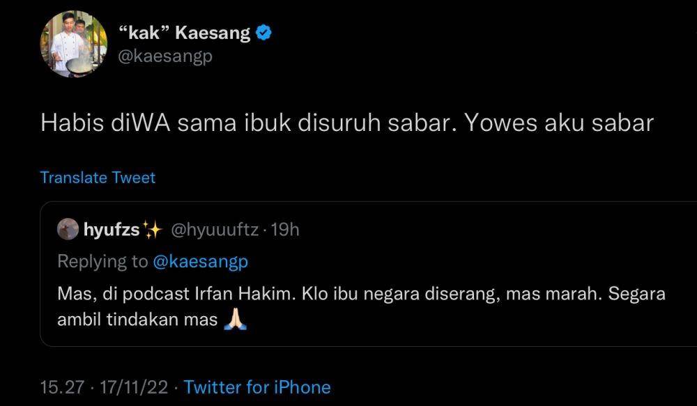 Unggahan Kaesang di Twitter @kaesangp.