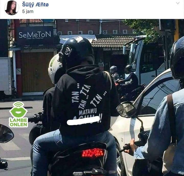 outfit kocak penumpang ojol (instagram.com/lambeonlen)