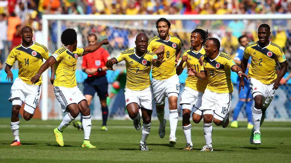 Para pemain Kolombia merayakan gol di Piala Dunia 2014. (fifa.com)
