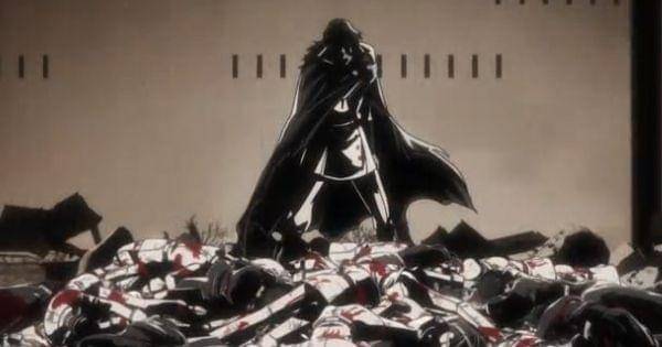 Yhwach berdiri di tumpukan mayat pasukannya ( Dok. Pierrot / Bleach )