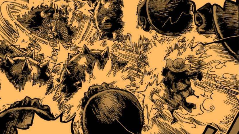 Gomu Gomu no Roc Gatling menghadapi Kaido. (Dok. Shueisha/One Piece)