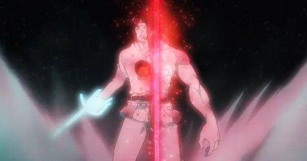 Quilge terkena tebasan dari belakang ( Dok. Pierrot / Bleach )