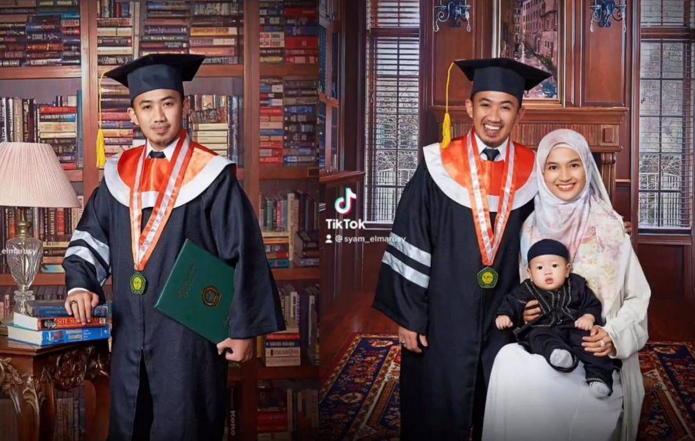 9 Potret Ustaz Syam Wisuda S-2, Bahagia Ditemani Keluarga!