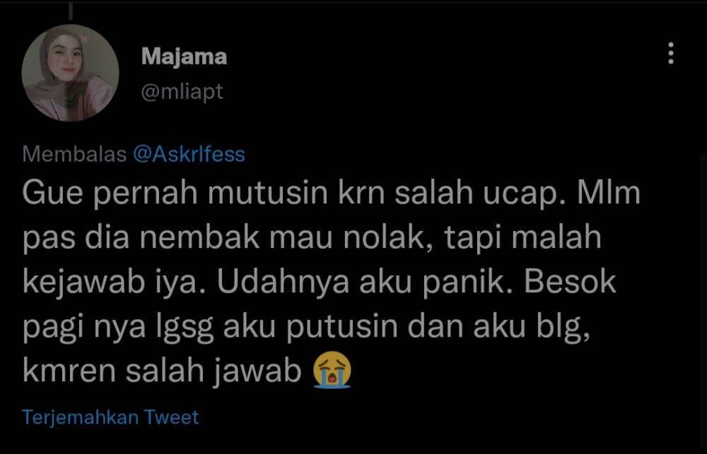alasan putus warganet (twitter.com/mliapt)