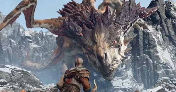 Kratos menghadapi naga Hraezlyr ( Dok. Santa Monica Studio / God of War 2018 )