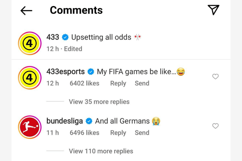 Komentar akun liga Jerman, Bundesliga, usai Jepang kalahkan Jerman di Piala Dunia 2022 (instagram.com/433)