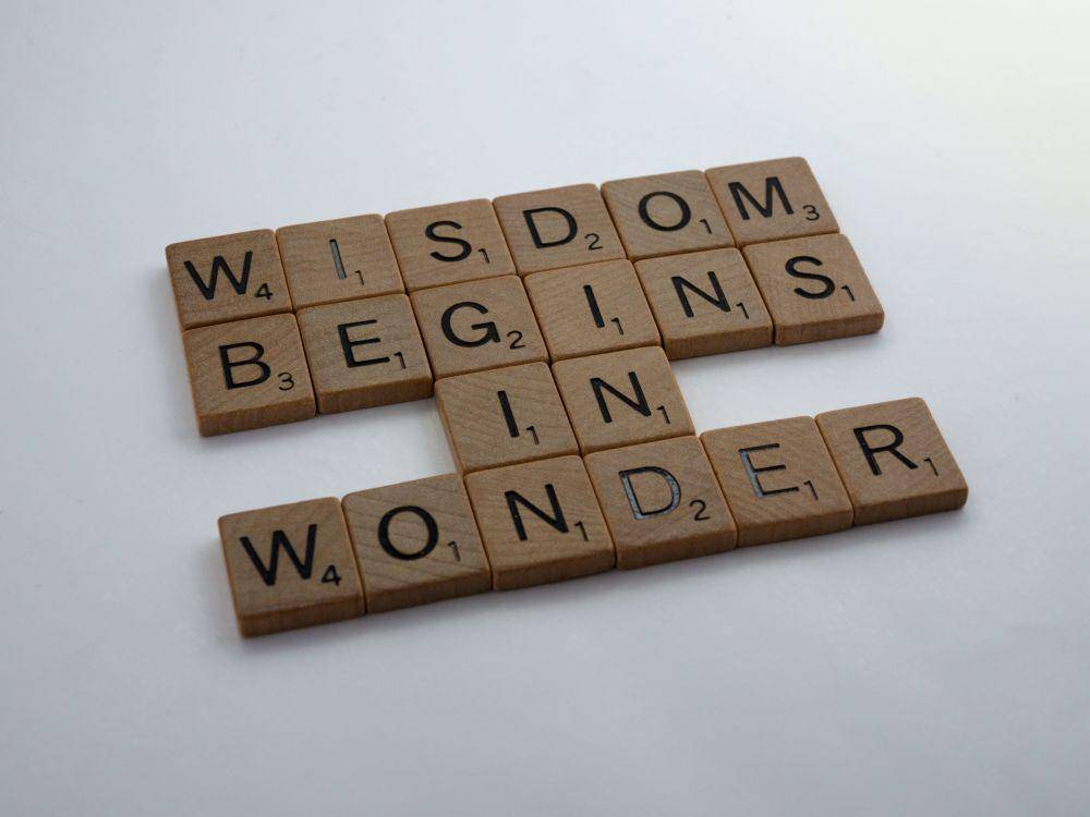 ilustrasi papan bertuliskan Wisdom Begins in Wonder (dok. Unsplash/ Brett Jordan)