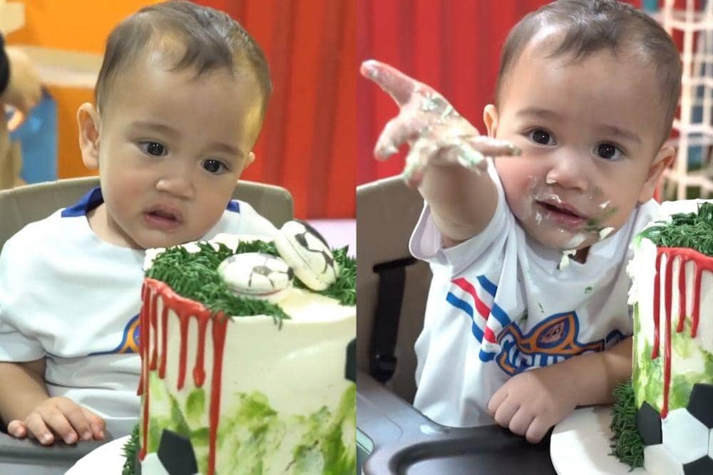 10 Momen Rayyanza Perdana Lakukan Smash Cake, Belepotan Bikin Gemas