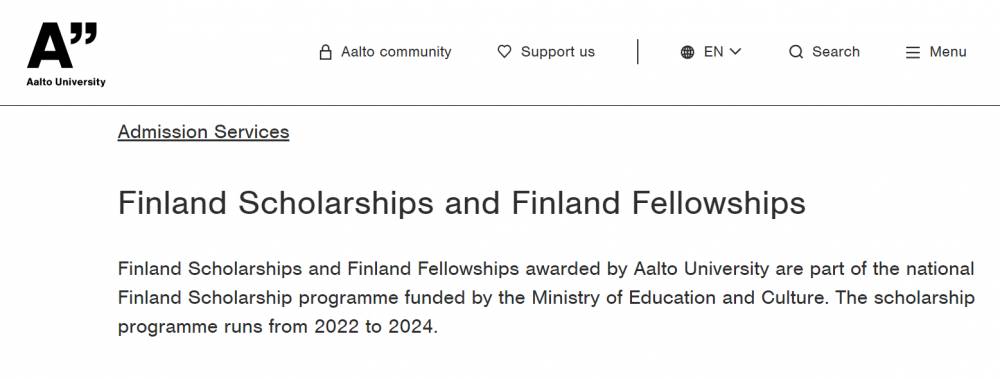 Situs beasiswa Finland Scholarship - Aalto University. (dok. Aalto University)
