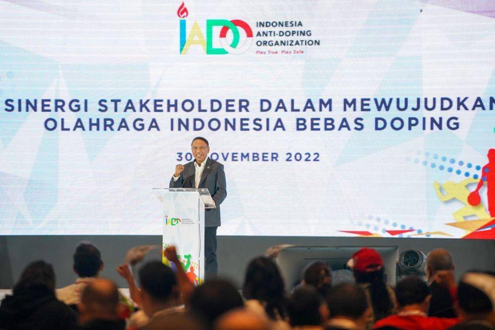 Menpora RI, Zainudin Amali dalam seminar akbar IADO, di Hotel Sultan, Jakarta, Rabu (30/11/2022). (dok. Kemenpora)