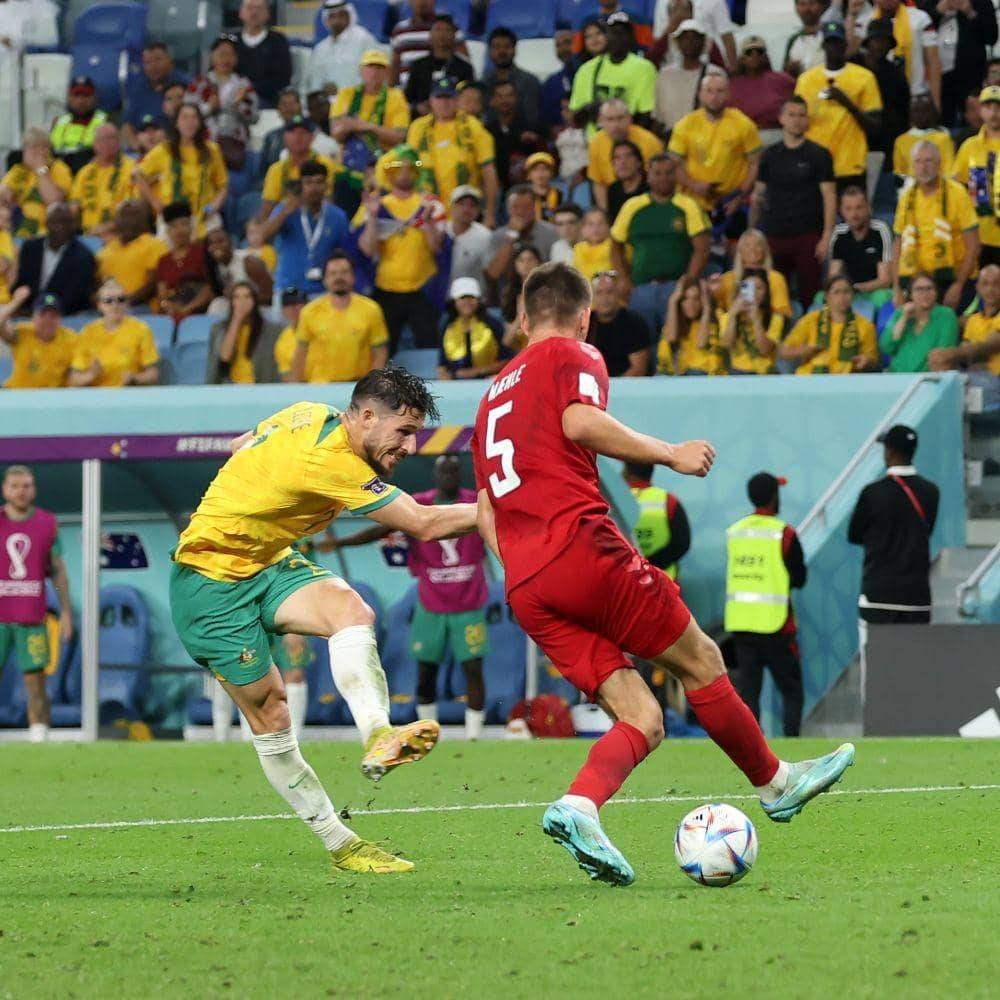 Mathew Leckie mencetak gol di laga Australia vs Denmark babak penyisihan Grup D Piala Dunia 2022 (Twitter.com/Socceroos)
