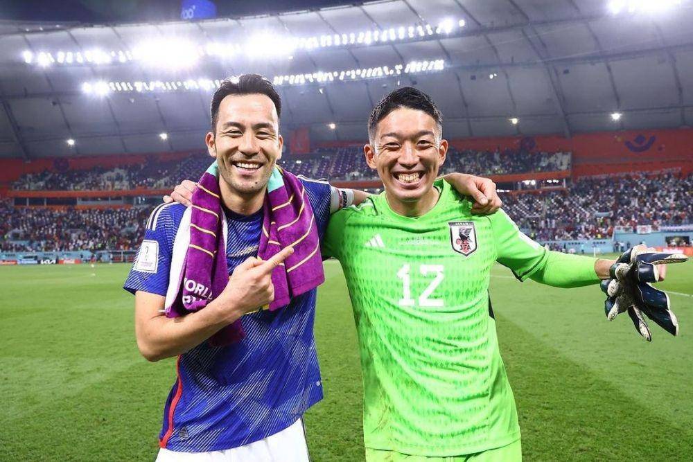 Kiper Jepang, Suichi Gonda, merayakan kemenangan atas Spanyol di Piala Dunia 2022 (Instagram @suichi33g)