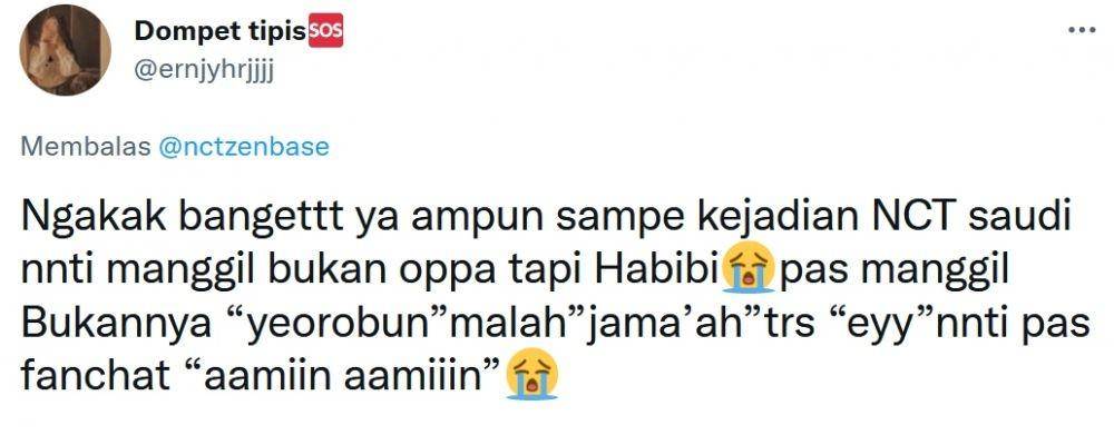 Komentar nyeleneh netizen Indonesia soal NCT Saudi (Twitter.com/ernjyhrjjjj/)