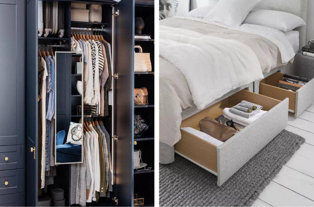 inspirasi storage pakaian di kamar tidur mungil (homesandgardens.com)
