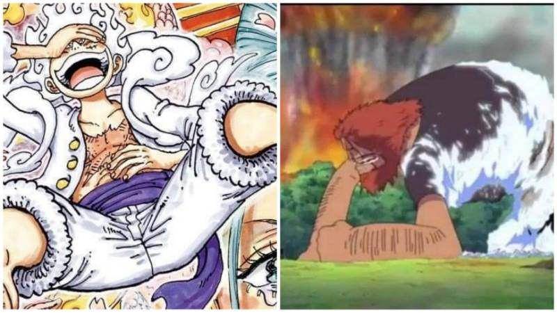 Gear 5 Luffy dan Jaguar D. Saul. (Dok. Shueisha, Toei Animation/One Piece)
