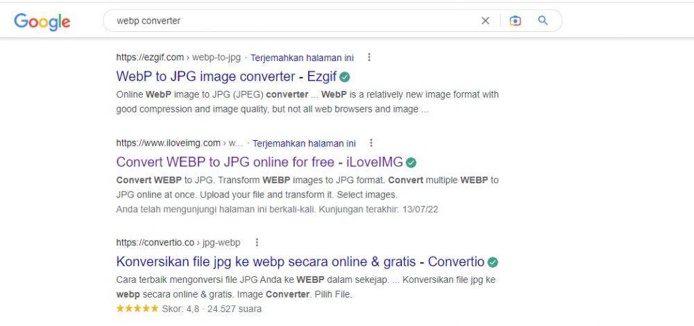 website webp converter (dok. Google)