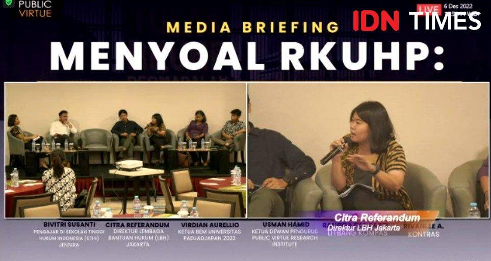 Media Briefing bertajuk "Menyoal RKUHP: Catatan Kritis atas Rencana Pengesahannya" secara daring Selasa (6/12/2022). (IDN Times/Lia Hutasoit via zoom)