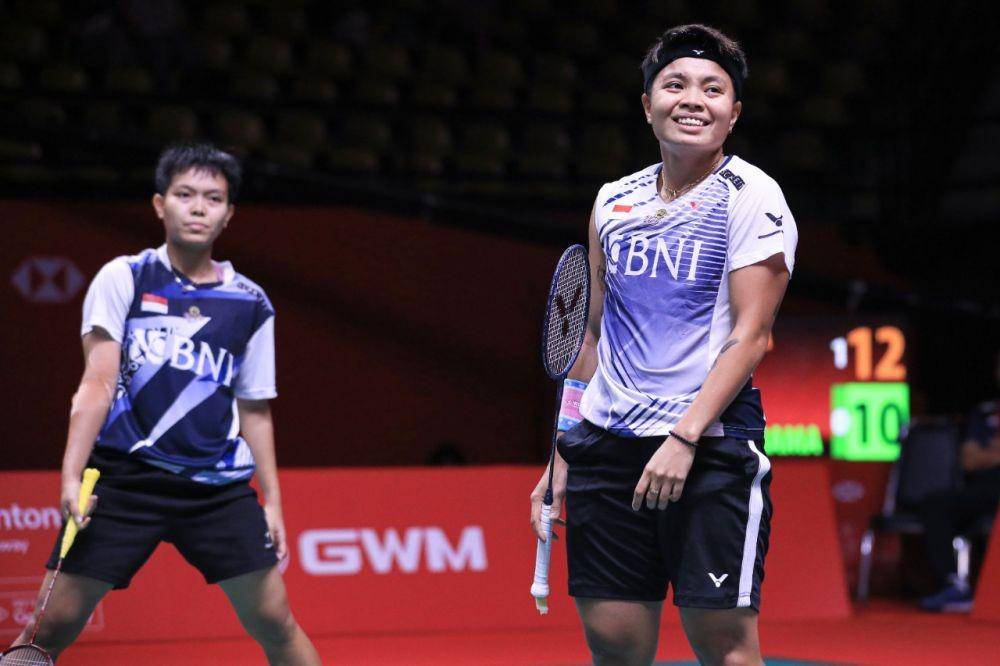 Apriyani Rahayu/Siti Fadia Silva Ramadhanti di hari ketiga babak penyisihan grup BWF World Tour Finals 2022 (dok. PP PBSI)