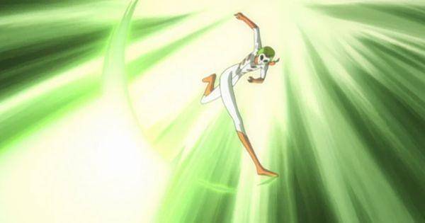 Mashiro mengeluarkan Cero dari tendangan ( Dok. Pierrot / Bleach )