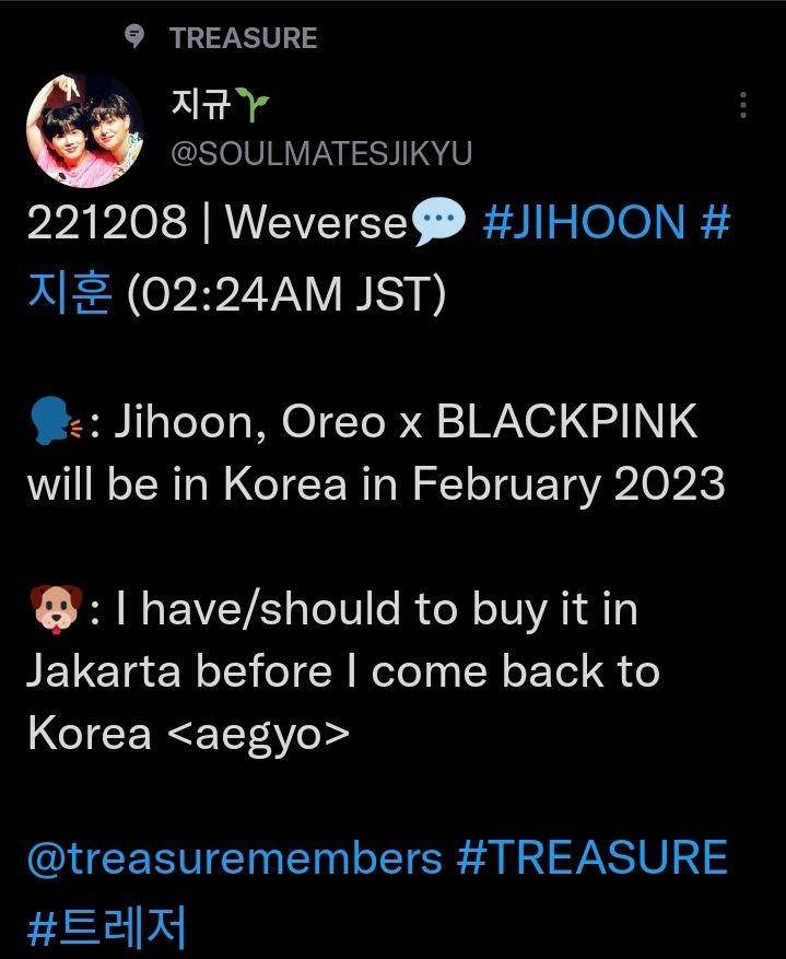 komentar Weverse Jihoon tentang Oreo BLACKPINK (twitter.com/SOULMATESJIKYU)