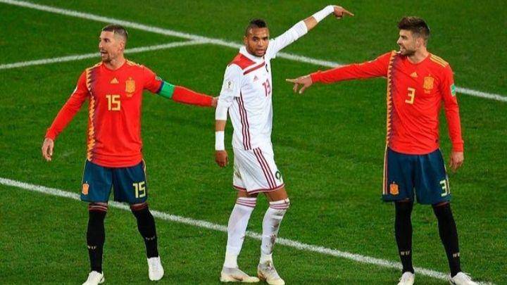 Youssef En-Neysri (tengah) tampil dalam laga melawan Spanyol di Piala Dunia 2018. (instagram.com/ennesyri15)