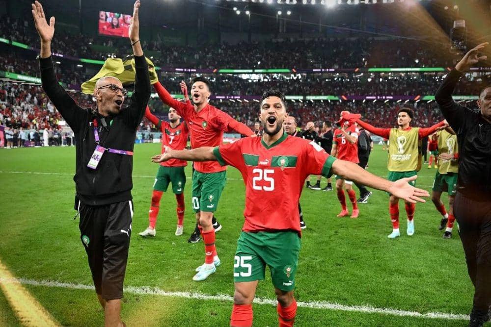Timnas Maroko ketika merayakan kemenangan di Piala Dunia 2022 Qatar. (instagram.com/equipedumaroc)