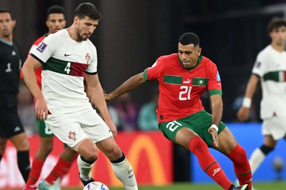 Timnas Maroko ketika mengalahkan Portugal di babak 16 besar Piala Dunia 2022 Qatar. (instagram.com/equipedumaroc)