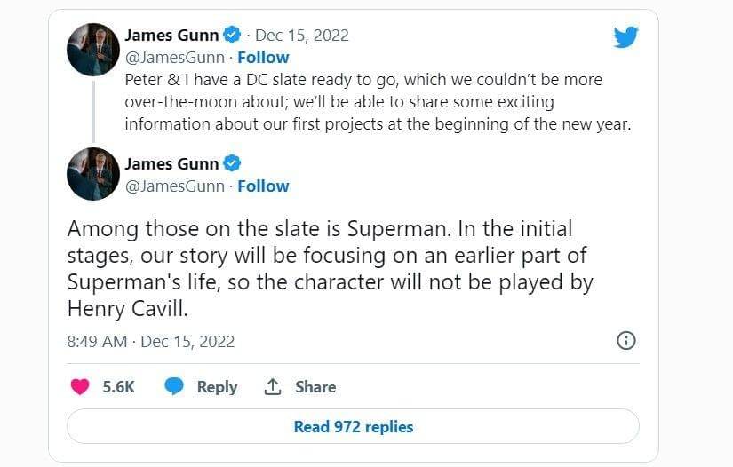 James Gunn soal Superman. (twitter.com/JamesGunn)