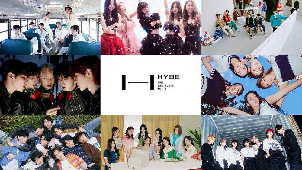 grup asuhan HYBE Labels: BTS, LE SSERAFIM, SEVENTEEN, TXT, NewJeans, &TEAM, fromis_9, dan ENHYPEN (dok. HYBE Labels)