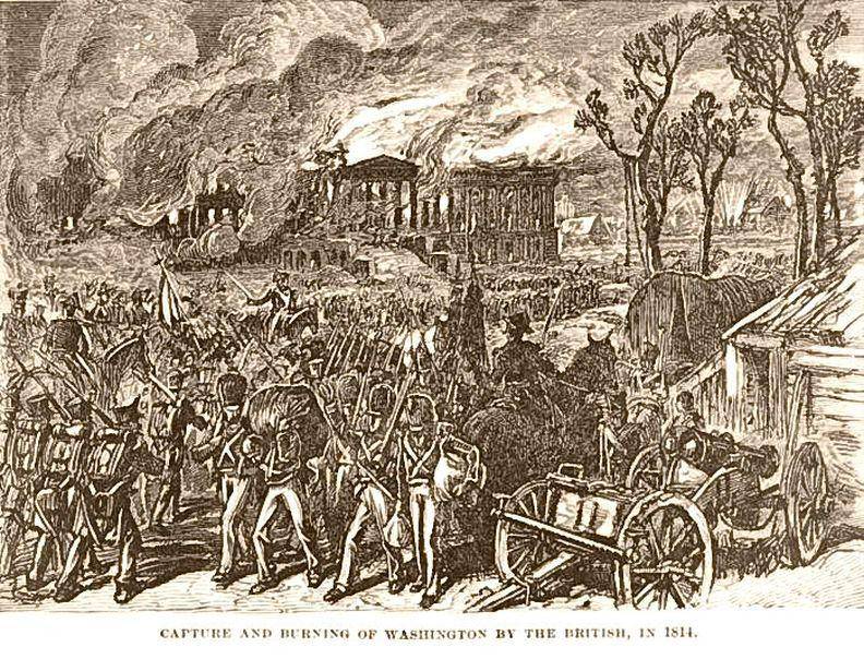 ilustrasi Pembakaran Washington oleh Inggris pada tahun 1814 (commons.wikimedia.org/Unknown author)