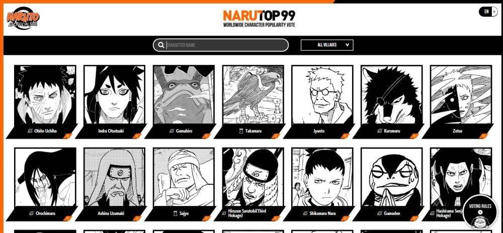 Pilihan karaker NARUTOP99. (narutop99.naruto-official.com)