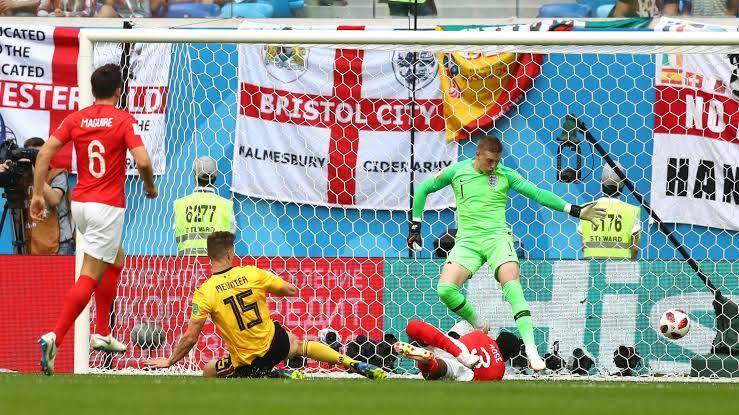 Thomas Meunier (nomor 15) mencetak gol ke gawang Inggris di Piala Dunia 2018. (fifa.com)